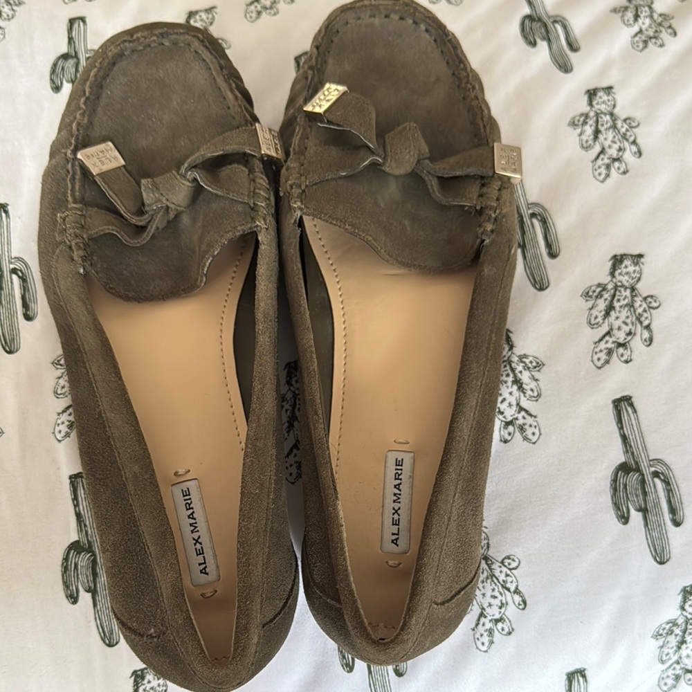 Alex Marie Green Suede Loafers with Bow Accents - Picture 2 of 5